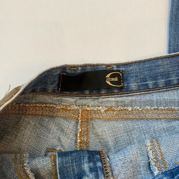 Y2K Just Cavalli Light Blue Denim Jeans FLARE Western Top Stitch Tall Long 29 43 - Picture 4 of 7